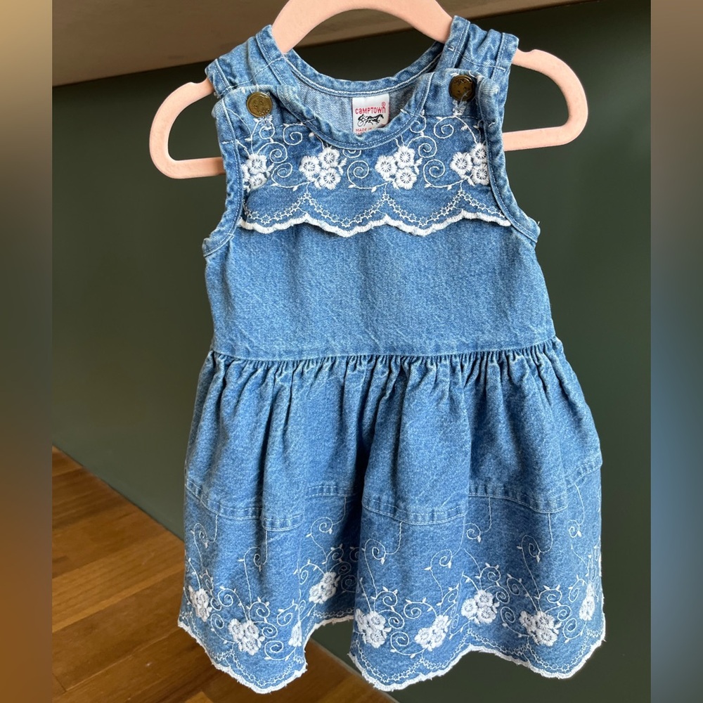 Camptown Blue Denim Dress with White Floral Details